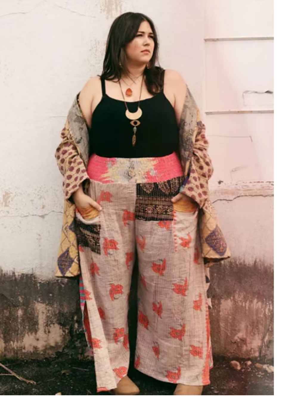 Kantha Bae Green Synergy Split Wide Leg Pants One Size